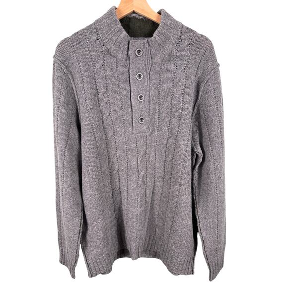 Tommy Bahama Island Crafted Mens Large Gray Lambswool Cable Knit Stretch Sweater - Picture 1 of 10